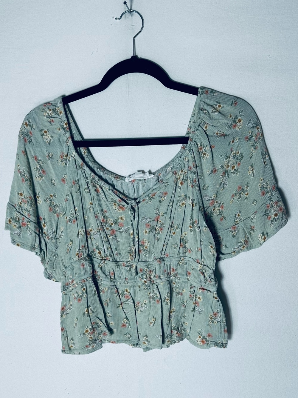 Pink Rose Sweetheart Neck Floral Smocked Waist Ruffle Crop Top Blouse L Festival